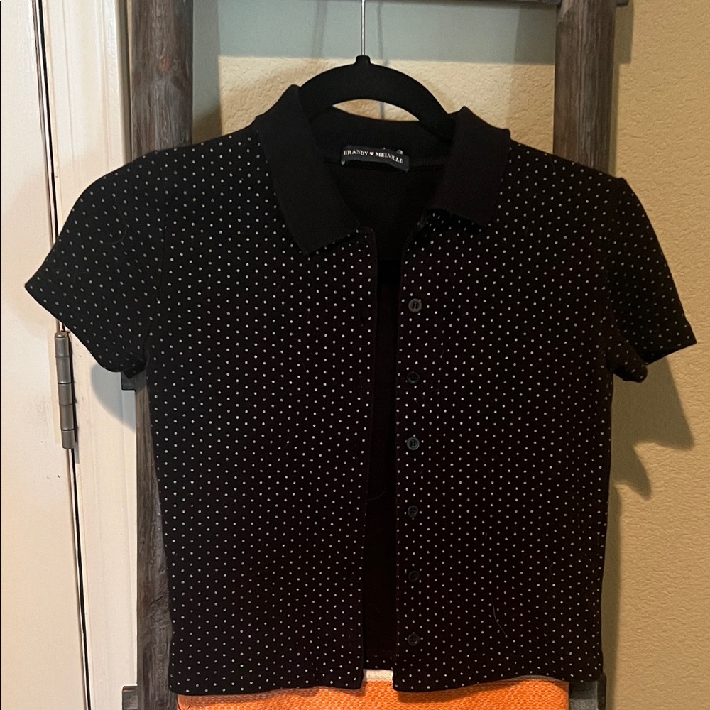 Brandy Melville Black Shirt with White Dots